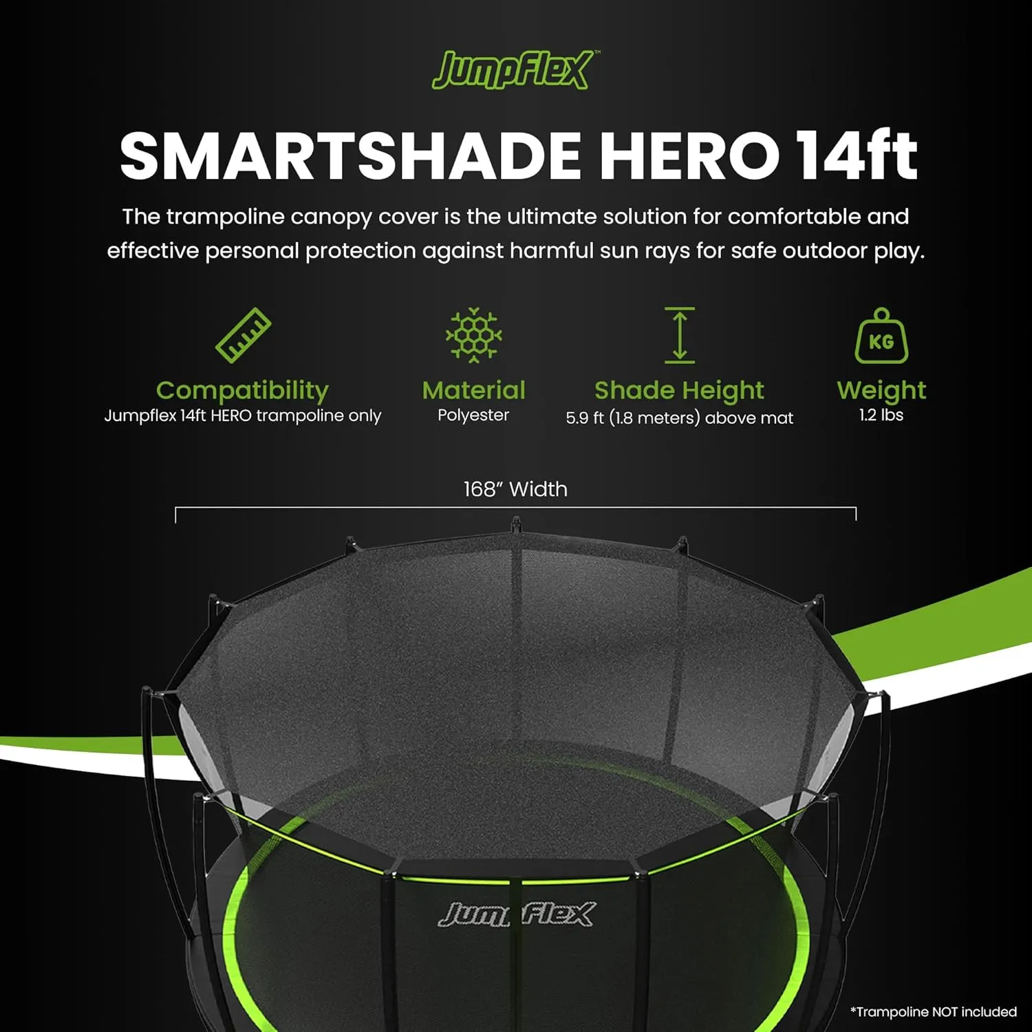 JumpFlex SMARTSHADE Soft Outdoor Trampoline Shade Canopy Cover Accessory for Sun Protection, Compatible with Hero Model ONLY, Trampoline NOT Included