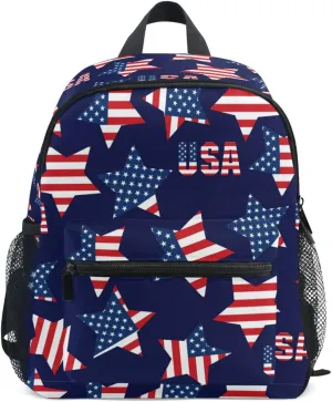 JUNZAN American Flag Stars Patriotic Mini Backpack for Boys Girls Toddler Kid Preschool Bookbag Student Bag Travel Daypack
