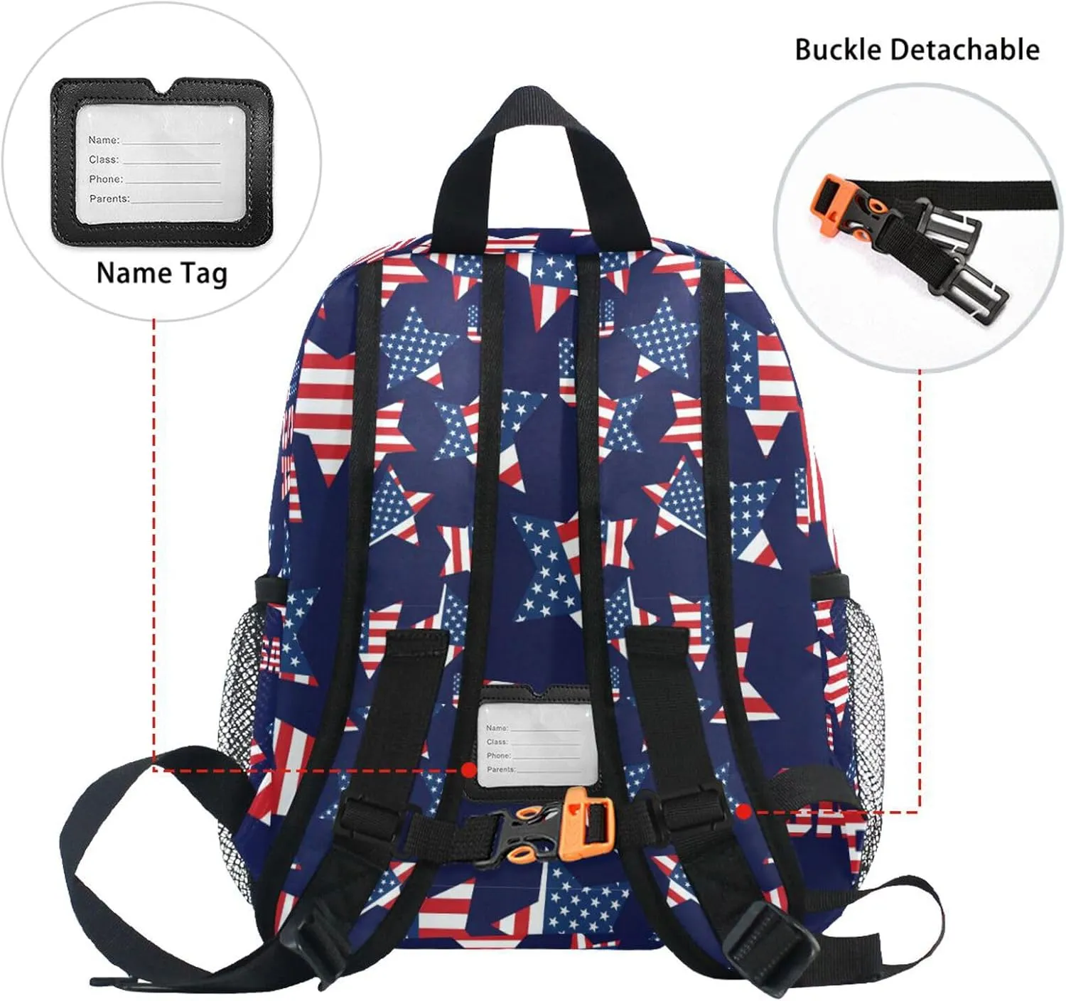 JUNZAN American Flag Stars Patriotic Mini Backpack for Boys Girls Toddler Kid Preschool Bookbag Student Bag Travel Daypack