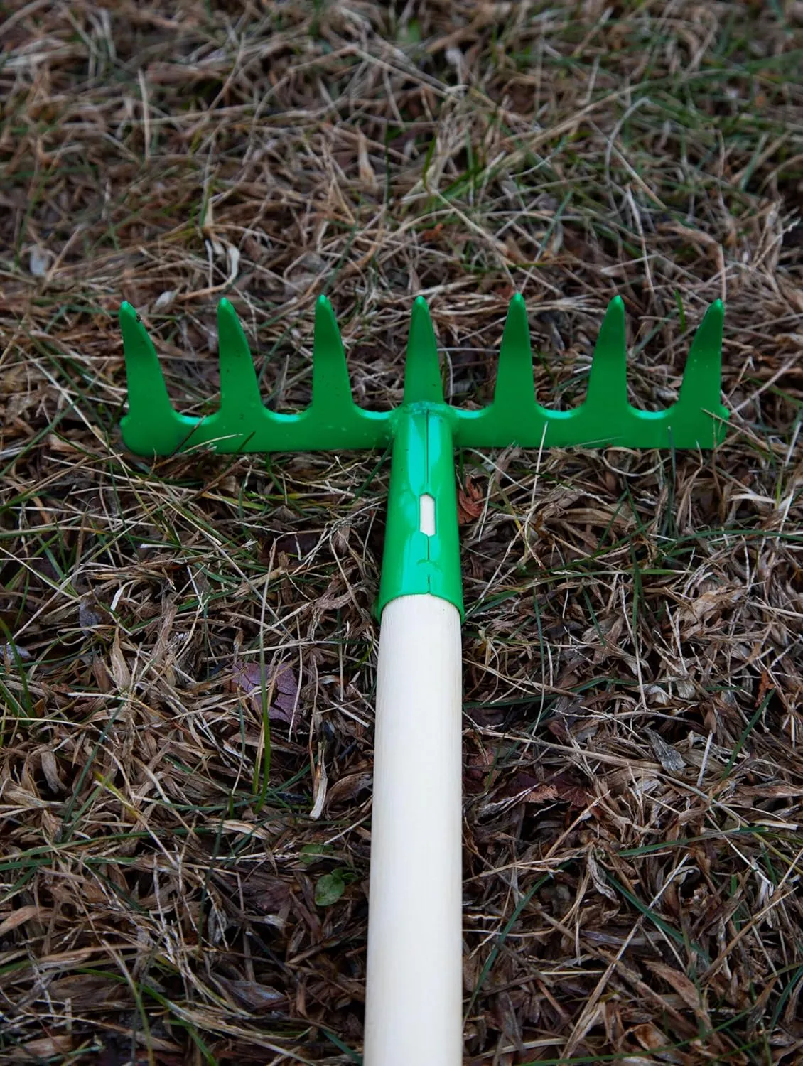 JustForKids Kids Garden Tool Set Toy, Rake, Spade, Hoe and Leaf Rake, reduced size , made of sturdy steel heads and real wood handle, 4-Piece, Multicolored, 5yr 