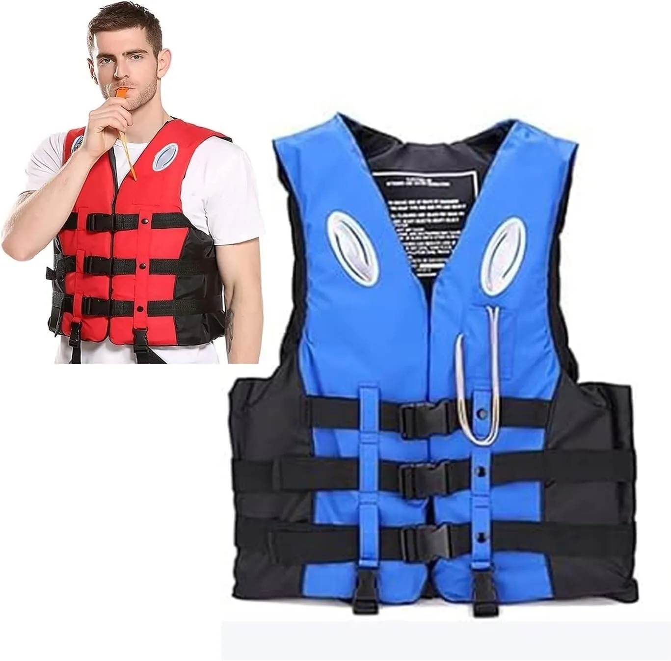 Kayak Fishing Life Jacket, Paddle Board Life Jacke with Adjustable Waist Belt, Crotch Belt, Whistle for Perfect for Outdoor Water Sports（20KG-100KG）(Blue,Large)