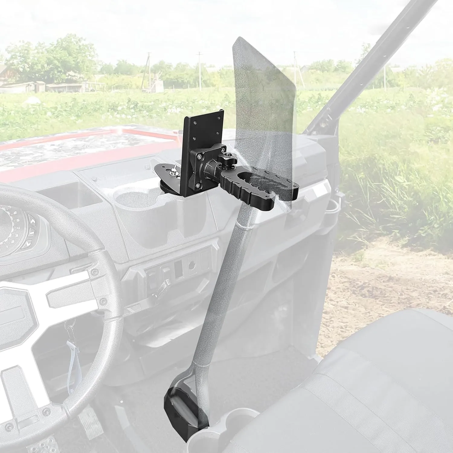KEMIMOTO UTV Hunting Tool Holder Rack, Tool Holder Compatible with Polaris Ranger and General, Mount on The Dash Cup Holder or Cargo Bed, Shovel Mount Bow Rack