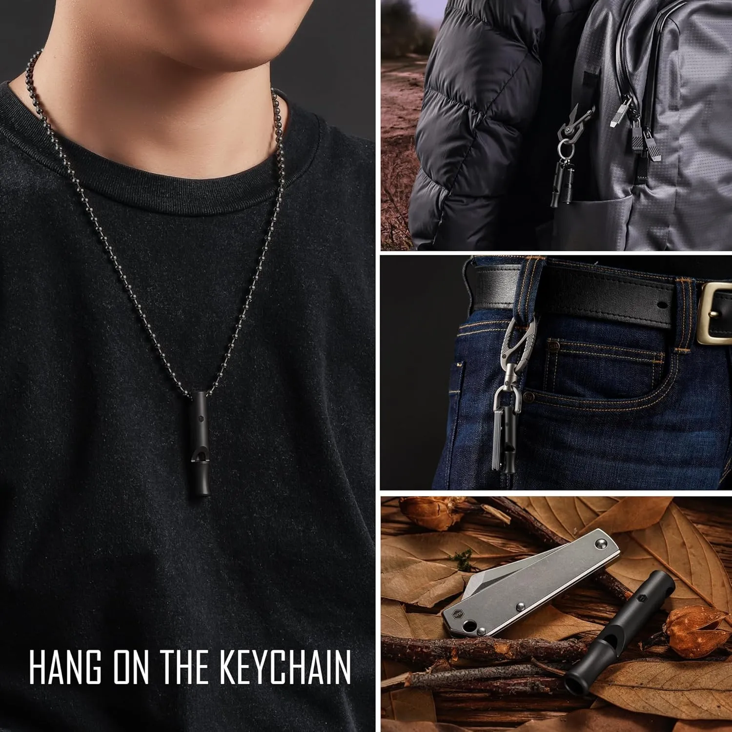 KeyUnity Titanium EDC Whistle Outdoor Emergency Whistle for Keychain, Comes with Necklace to Hang on Neck