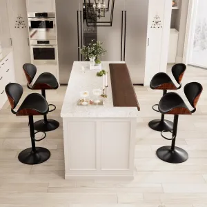 Kidol & Shellder Black 4 Large Bar Stools with Back 21" Wide Modern Swivel Adjustable Height Bar Chairs with Footrest PU Leather Upholstered Bentwood Barstools for Kitchen Counter Island 330LBS Load