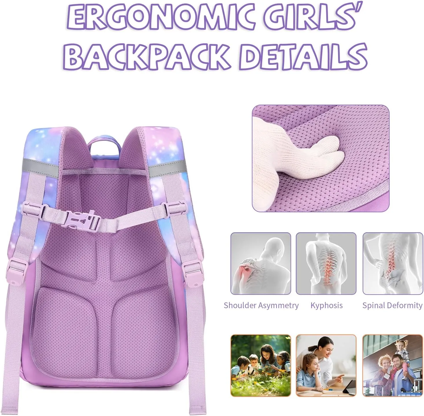 Kids Backpack for Girls Preschool Elementary Kindergarten School Bag 15.6″ Multifunctional Cute Large Capacity