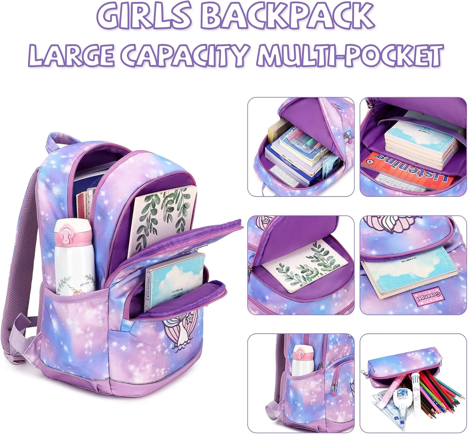 Kids Backpack for Girls Preschool Elementary Kindergarten School Bag 15.6″ Multifunctional Cute Large Capacity