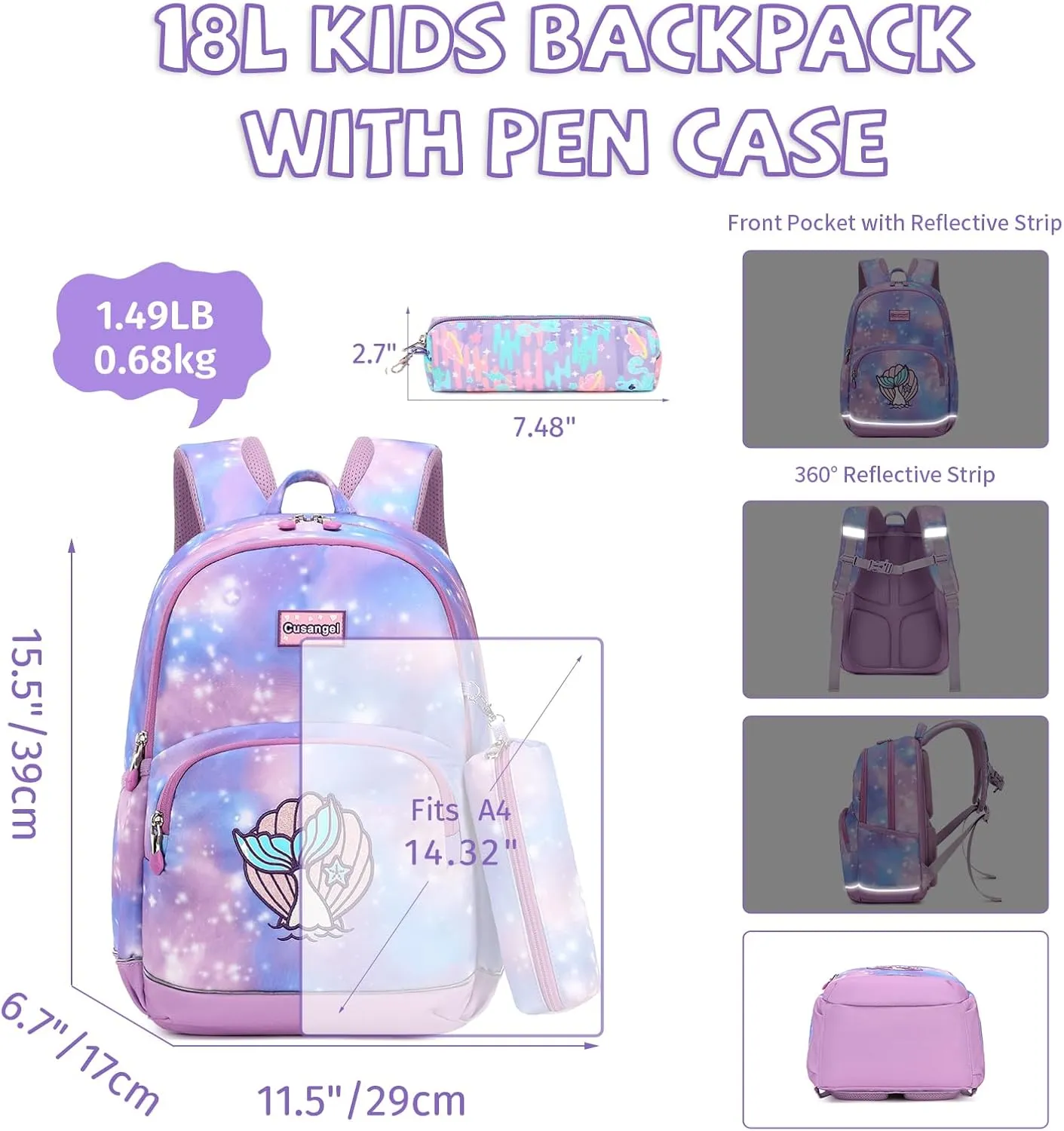 Kids Backpack for Girls Preschool Elementary Kindergarten School Bag 15.6″ Multifunctional Cute Large Capacity