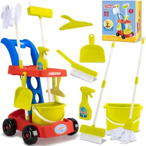 Kids Cleaning Toy Set, Toddler Cleaning Set with Cleaning Cart for Kids, Durable and Realistic Kids Cleaning Set as Pretend Play Gifts for Children Age 3 