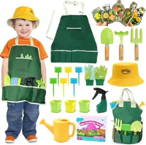 Kids Gardening Tools Outdoor Toys Set Backyard Play with Rake,Fork,Trowel, Hat ,Watering Can,Gloves,Tote Bag,Plant pots, Outdoor Yard Lawn Digging Toys Birthday Gifts for Toddlers Kids Boys Girls