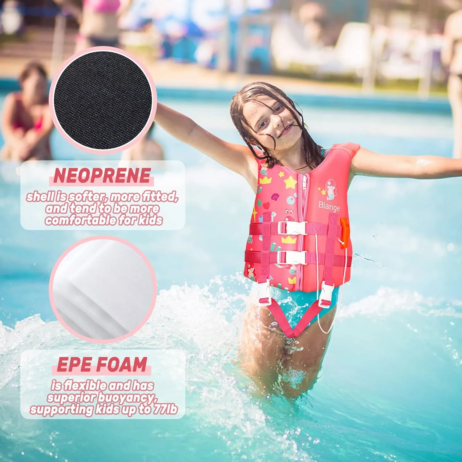 Kids Swim Vest, Child Swimming Jacket Toddler Floaties Swim Float Aid with Emergency Whistle for Boys Girls Ages 1-9 Years Old