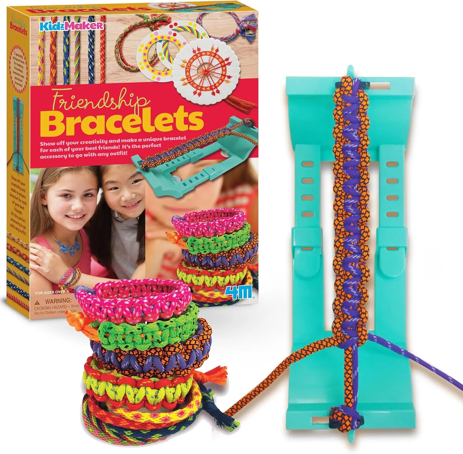 KidzMaker - Friendship Bracelets - DIY Craft Kit for Kids - Create Unique Friendship Bracelet Making KIT with Various Designs and Styles - Includes Braiding Tools, Threads, and Beads for Bracelets