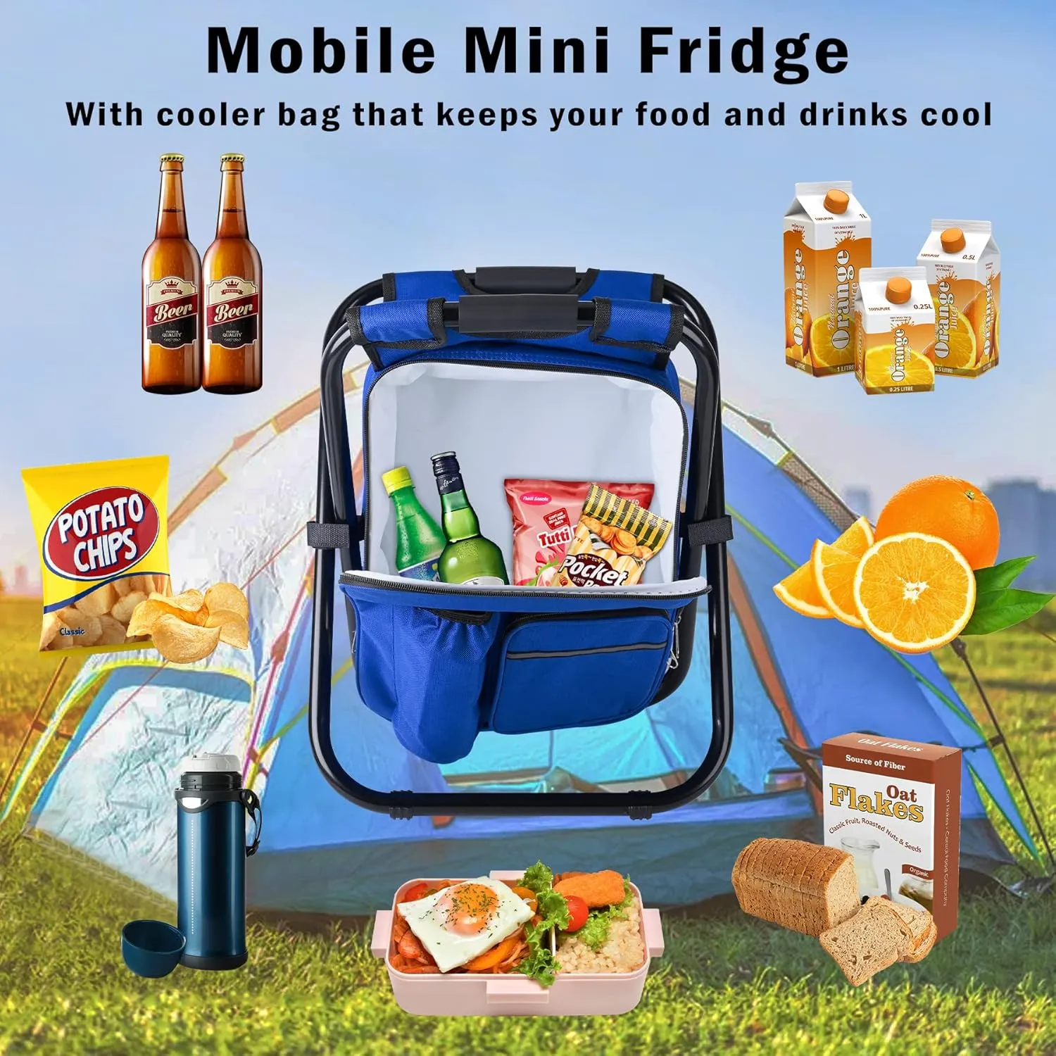 Kikerike Backpack Stool Cooler Chair Heavy Duty 400 LBS Max Load Portable Lightweight Stool Backpack Folding Fishing Cooler Seat for Camping Hunting Fishing - Dark Blue