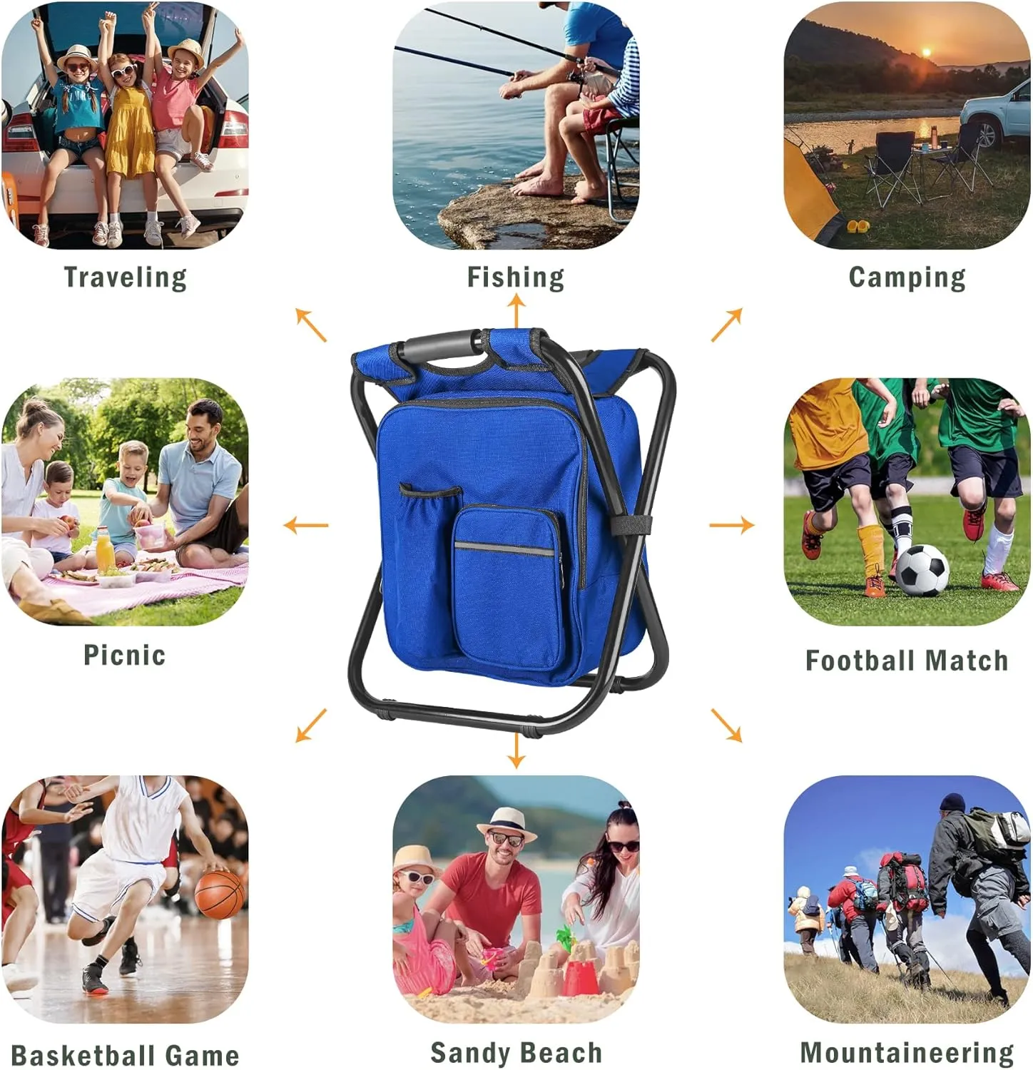 Kikerike Backpack Stool Cooler Chair Heavy Duty 400 LBS Max Load Portable Lightweight Stool Backpack Folding Fishing Cooler Seat for Camping Hunting Fishing - Dark Blue