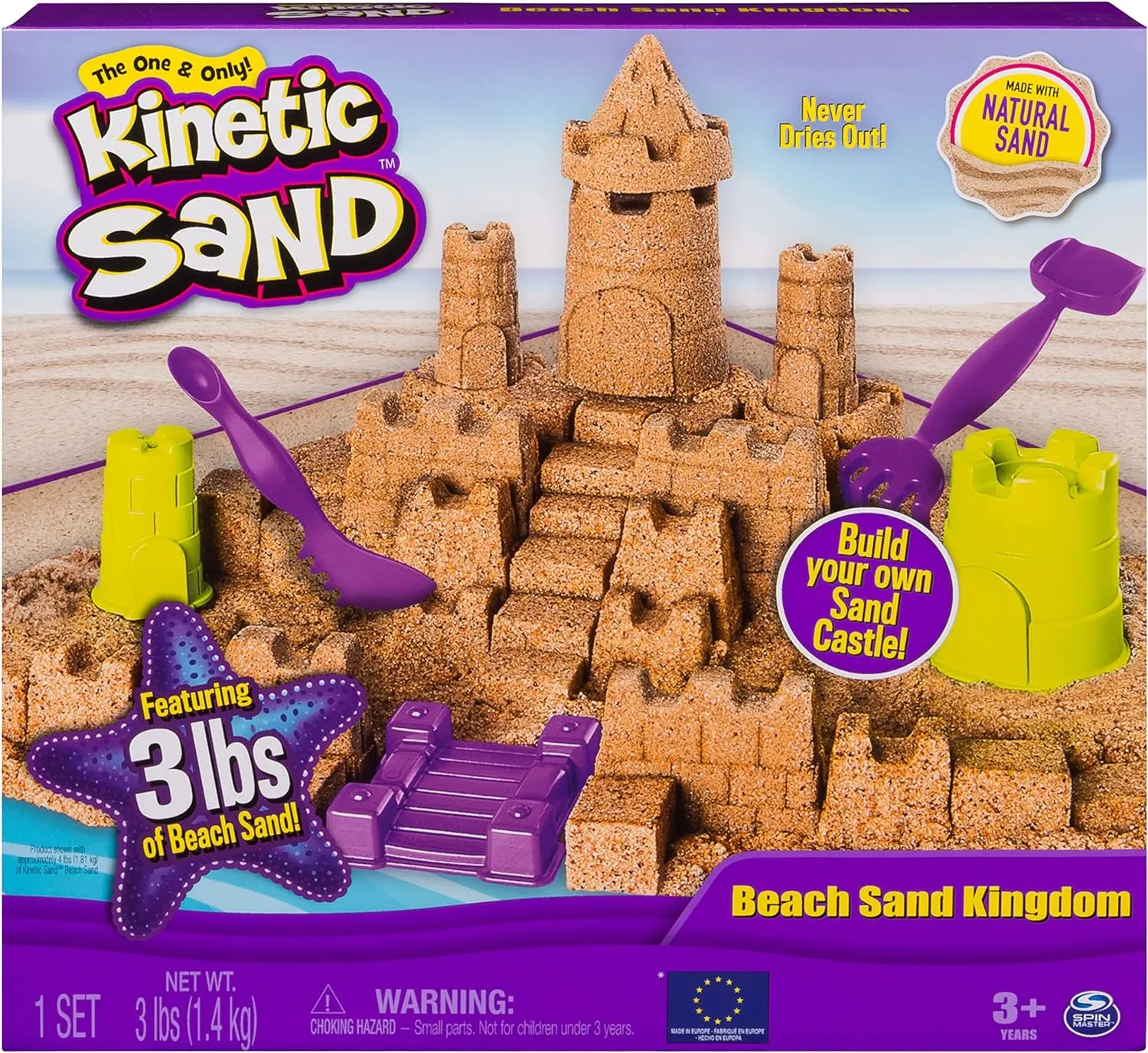 Kinetic Sand Beach Sand Kingdom Playset with 3lbs of Beach Sand, for Ages 3 and Up