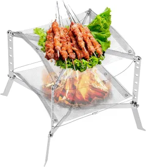 KingCamp Folding Campfire Grill Kit Camp Grill Over Fire Stainless Steel Camping Portable Grill Grate Stove Burner Outdoor Firepit with Carrying Bag for Backpack Cooking Picnic Hiking,BBQ