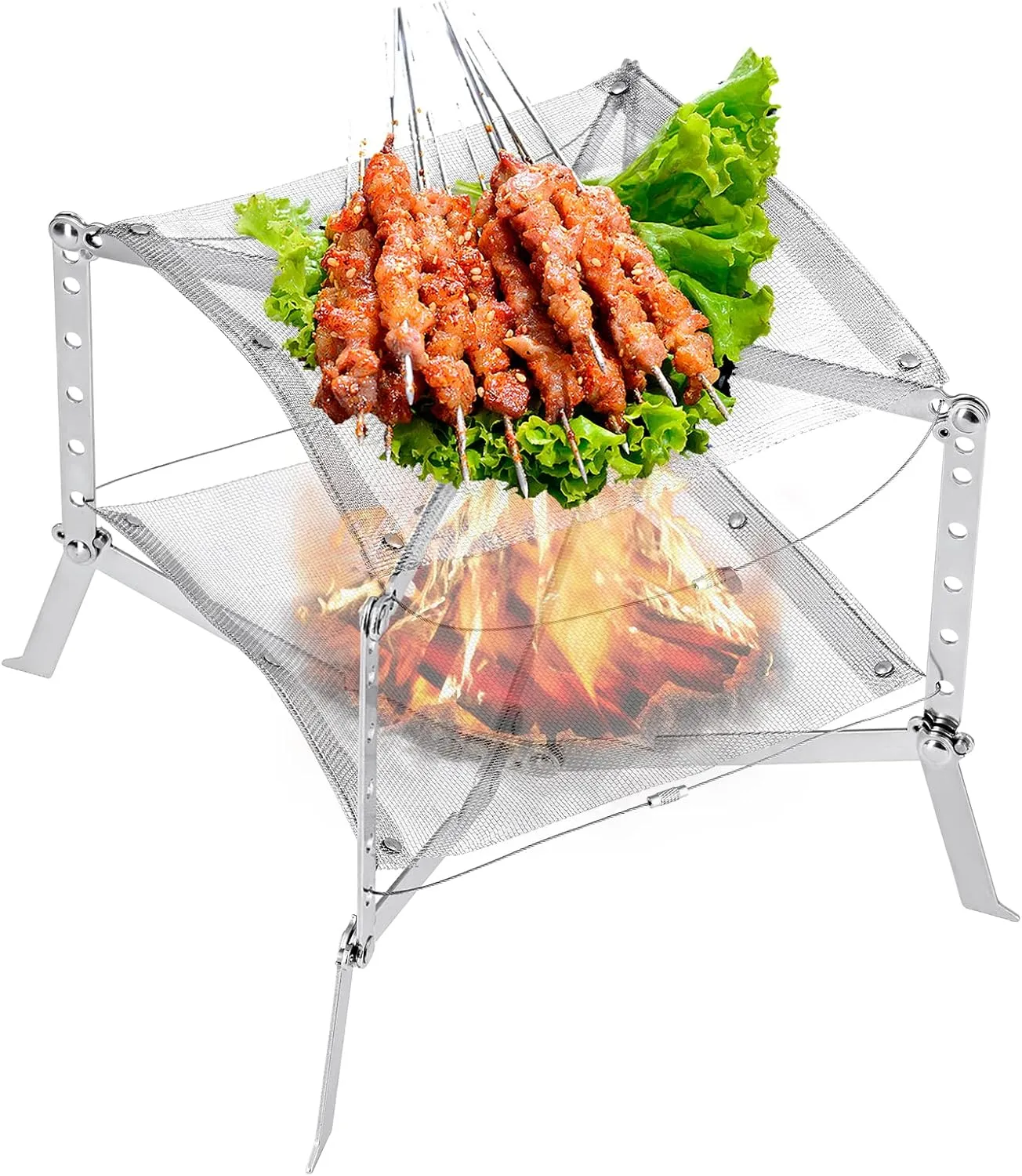 KingCamp Folding Campfire Grill Kit Camp Grill Over Fire Stainless Steel Camping Portable Grill Grate Stove Burner Outdoor Firepit with Carrying Bag for Backpack Cooking Picnic Hiking,BBQ