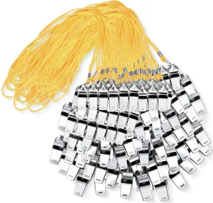 Kingdder 100 Pcs Metal Referee Whistle Bulk for Coach Whistles for Adults with Lanyard Stainless Steel Sports Whistle Emergency Loud Sound Whistle for Teachers Polices School Sports
