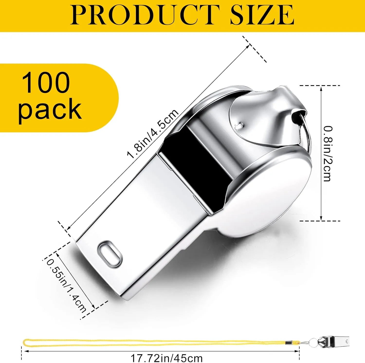 Kingdder 100 Pcs Metal Referee Whistle Bulk for Coach Whistles for Adults with Lanyard Stainless Steel Sports Whistle Emergency Loud Sound Whistle for Teachers Polices School Sports