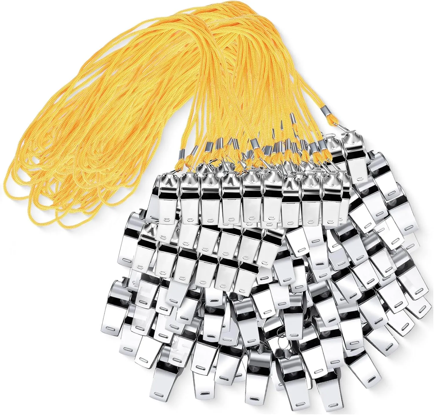 Kingdder 100 Pcs Metal Referee Whistle Bulk for Coach Whistles for Adults with Lanyard Stainless Steel Sports Whistle Emergency Loud Sound Whistle for Teachers Polices School Sports