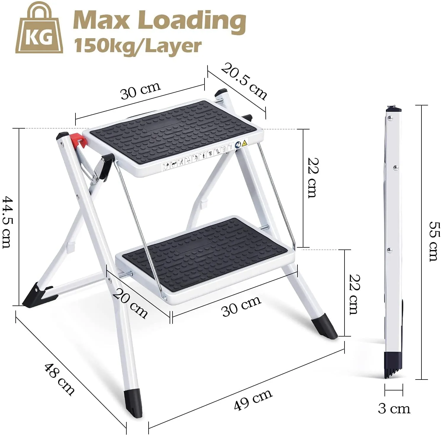 Kingrack 2 Step Ladder Folding Stool, Non-Slip Step Ladder, collapsible stool for adults, Heavy Duty 330Lbs Capacity Industrial Lightweight