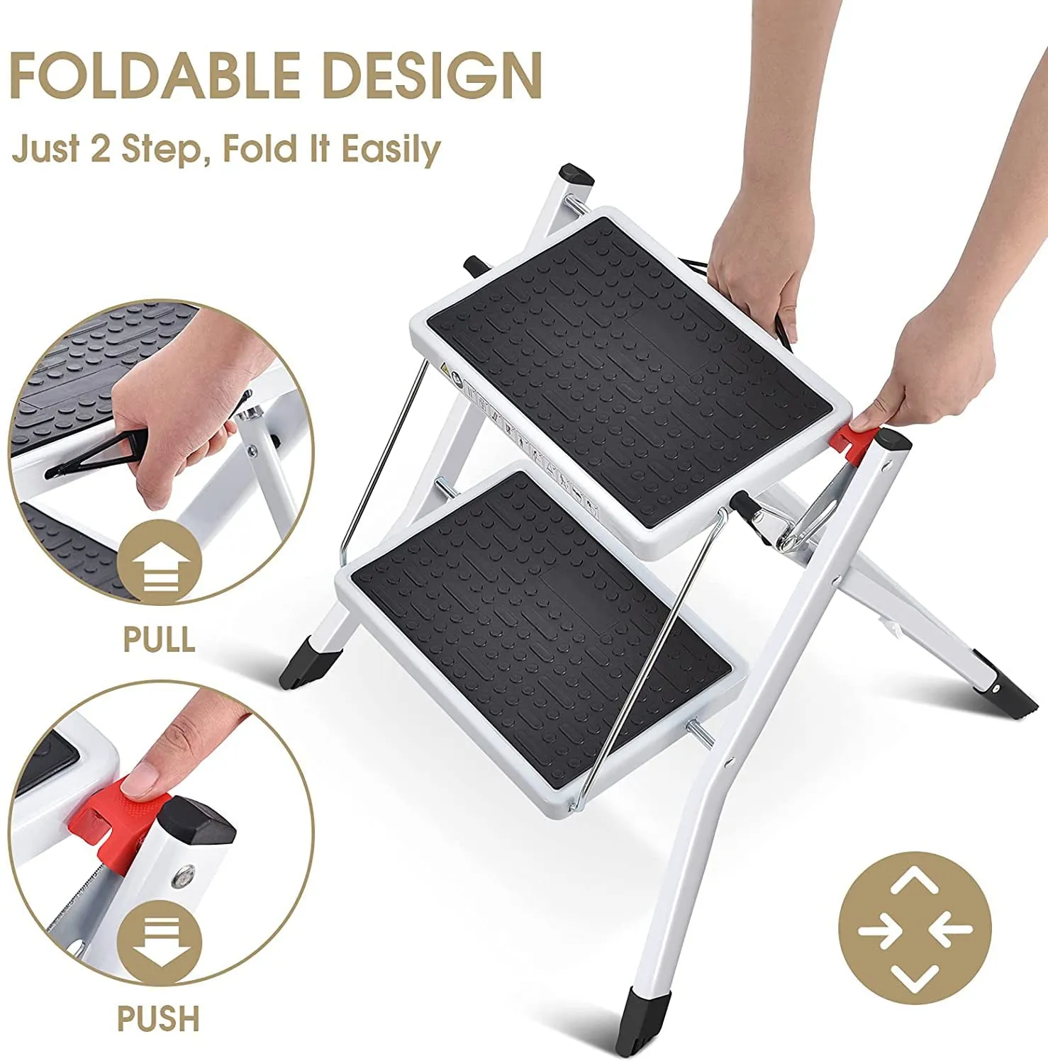 Kingrack 2 Step Ladder Folding Stool, Non-Slip Step Ladder, collapsible stool for adults, Heavy Duty 330Lbs Capacity Industrial Lightweight