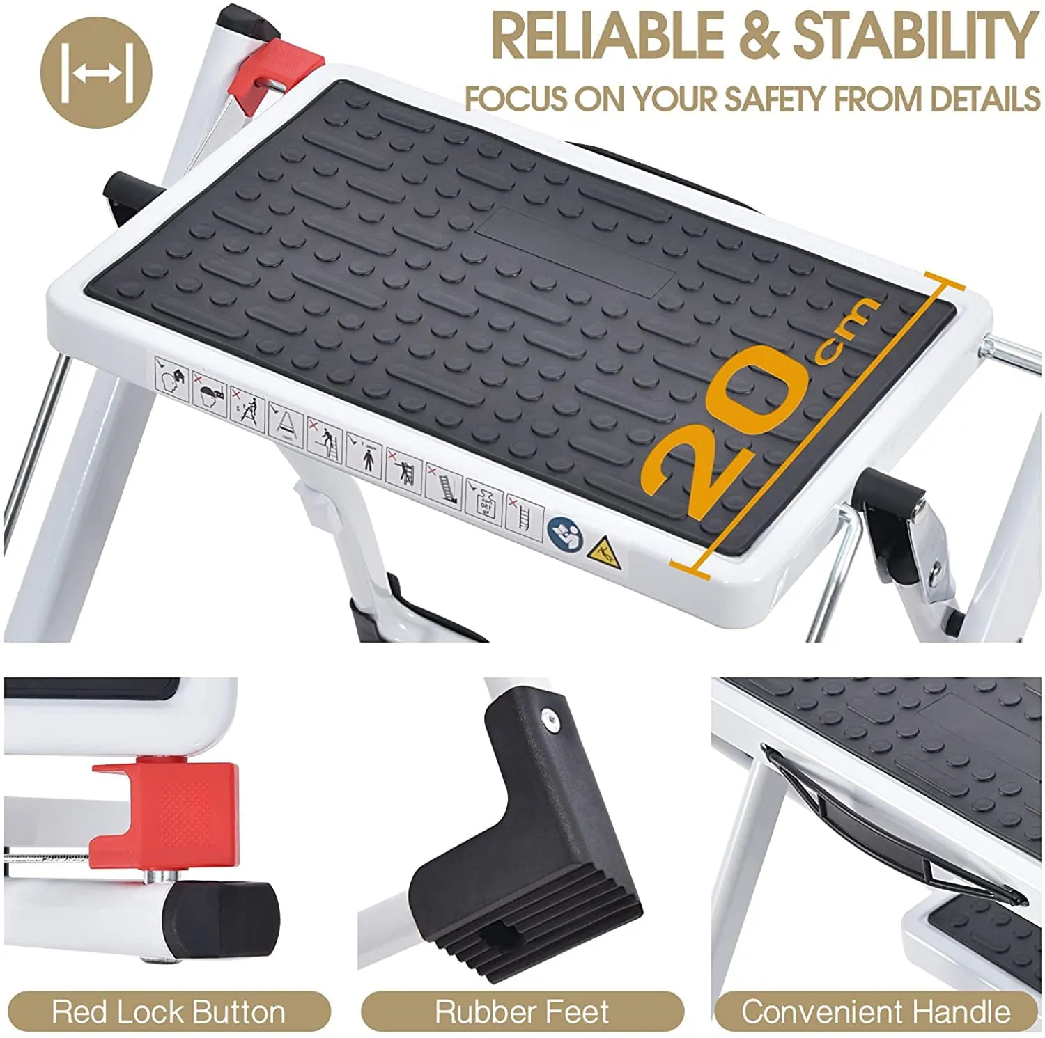 Kingrack 2 Step Ladder Folding Stool, Non-Slip Step Ladder, collapsible stool for adults, Heavy Duty 330Lbs Capacity Industrial Lightweight