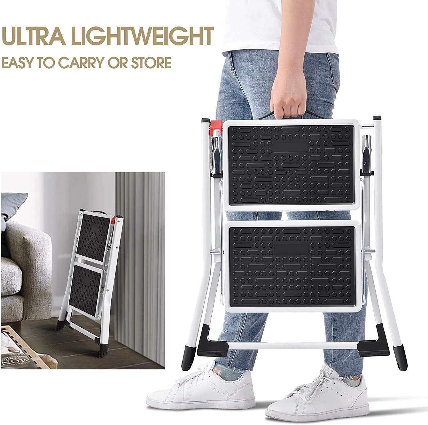 Kingrack 2 Step Ladder Folding Stool, Non-Slip Step Ladder, collapsible stool for adults, Heavy Duty 330Lbs Capacity Industrial Lightweight