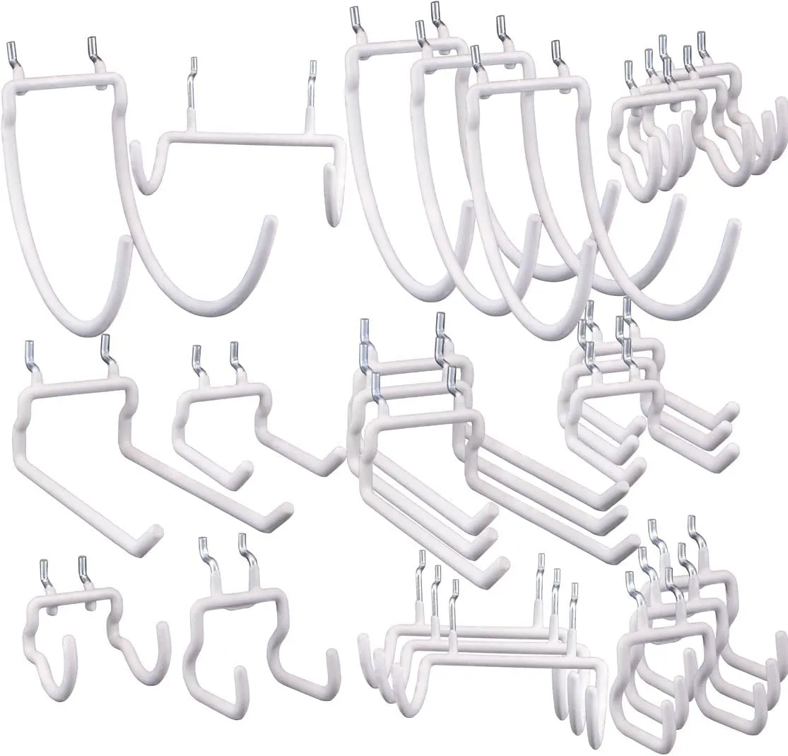 KINOMI 24 Pack Pegboard Hooks Heavy Duty Tool Hooks Peg Board Drill Holder Power Tool Holder Tool Hangers Peg Board Accessories and Hooks for Tools, Power Drills, Art and Craft Supplies etc (White)