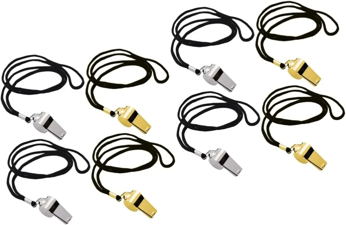 Kisangel 2sets Loud Survival Whistle Metal Craft Whistle with Lanyard for Emergency 4pcs*2