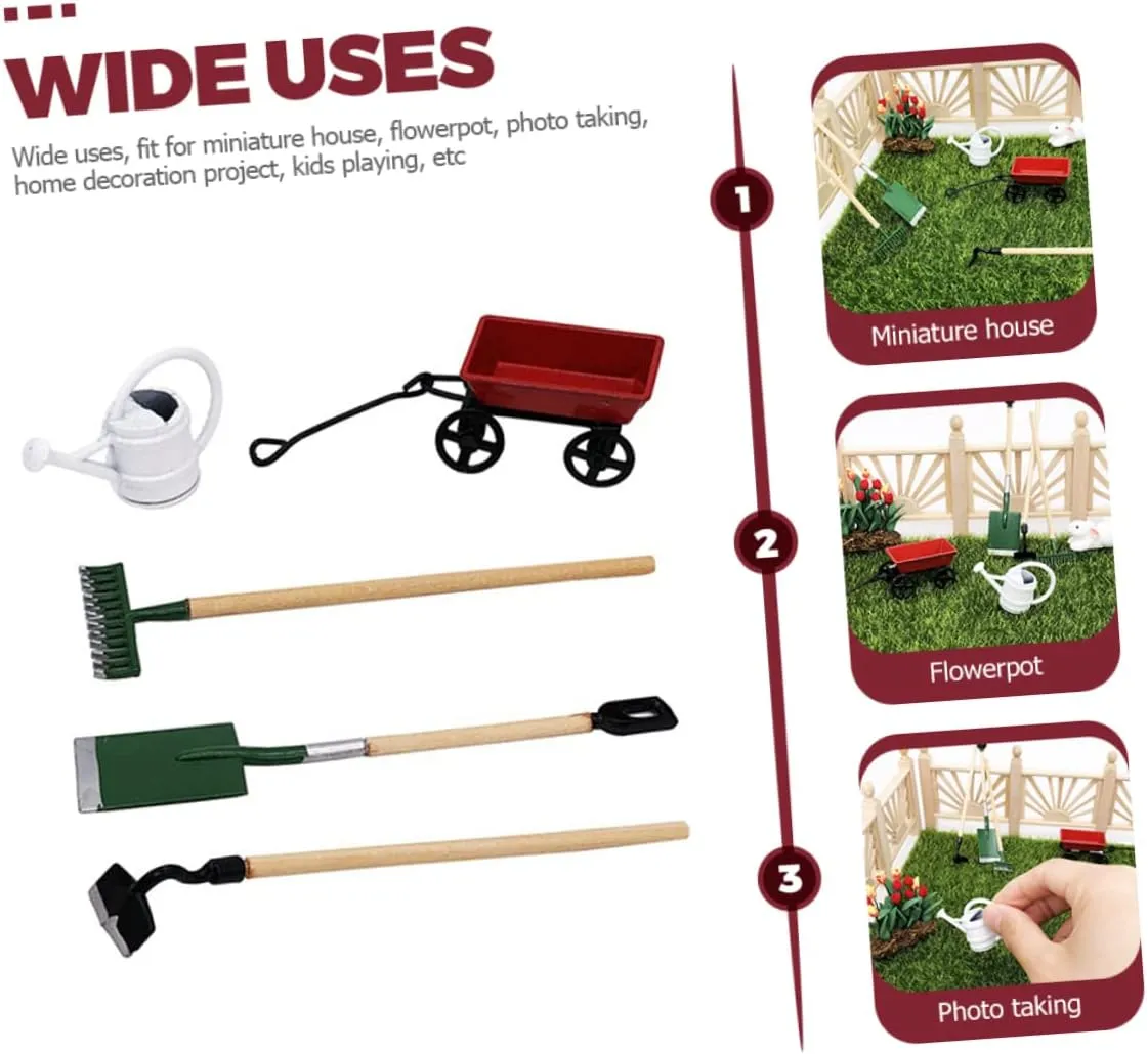 Kisangel 4 Sets Mini Dollhouse Garden Decor Mini Gardening Tool Accessories for Realistic Delicate Design for DIY Fairy Gardens and Micro Landscapes Safe and Materials