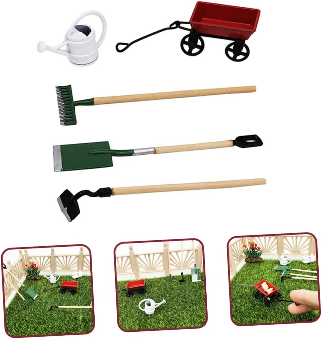 Kisangel 4 Sets Mini Dollhouse Garden Decor Mini Gardening Tool Accessories for Realistic Delicate Design for DIY Fairy Gardens and Micro Landscapes Safe and Materials