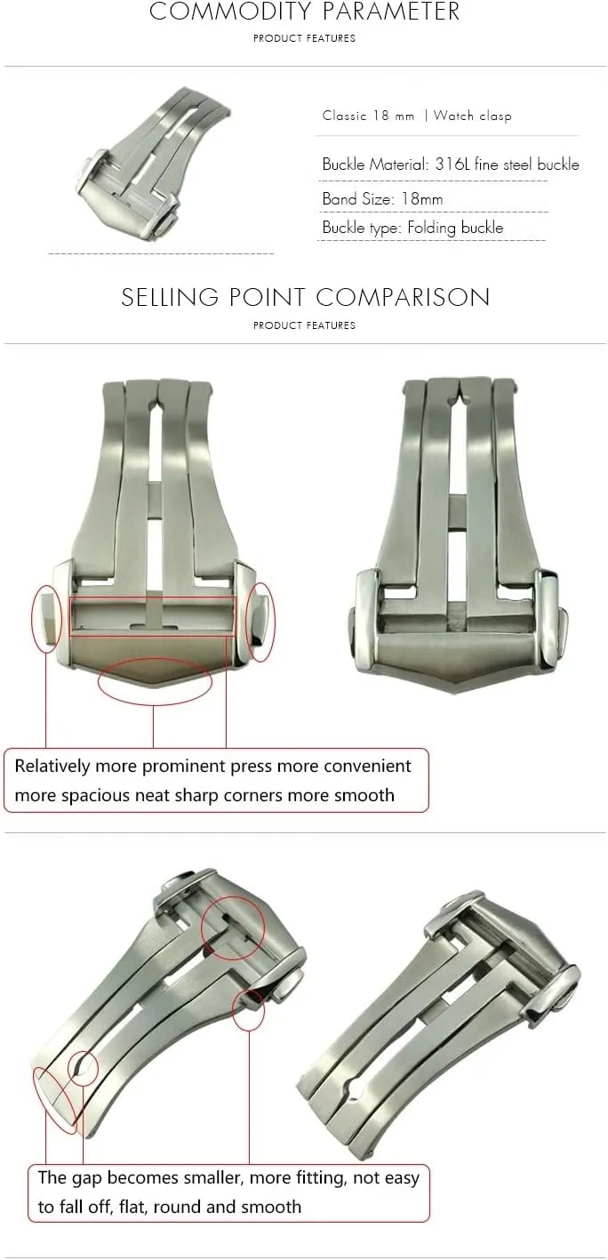 KLVN For Omega Leather Rubber Watch Strap Deployment Folding Clasp Accessories 18MM 20MM Quality Pointed Stainless Steel Bracele Buckle