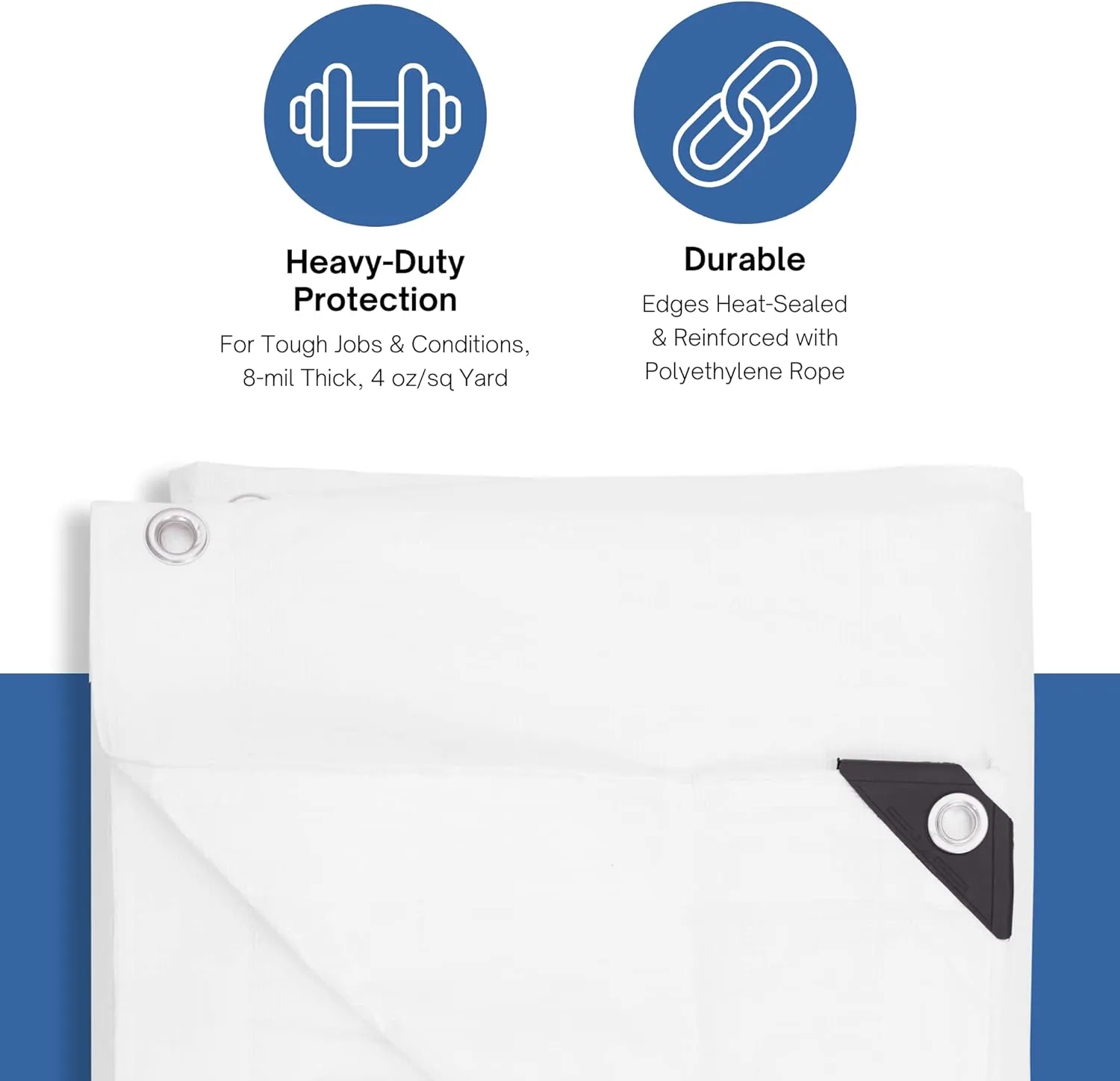 Kotap 12 x 25 Ft. Heavy-Duty Protection/Coverage Tarp, Superior Weave for Greater Longevity 8-mil, Multi-Use, Waterproof, White, 1-Pack (TRW-1225)