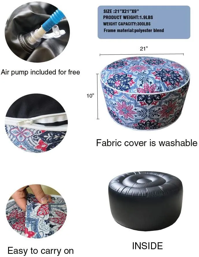 Kozyard Inflatable Ottoman Stool - Portable Round Pouf for Indoor/Outdoor Use - Perfect Small Foot Rest or Seating for Kids and Adults - Ideal for Camping or Home (Affinity)