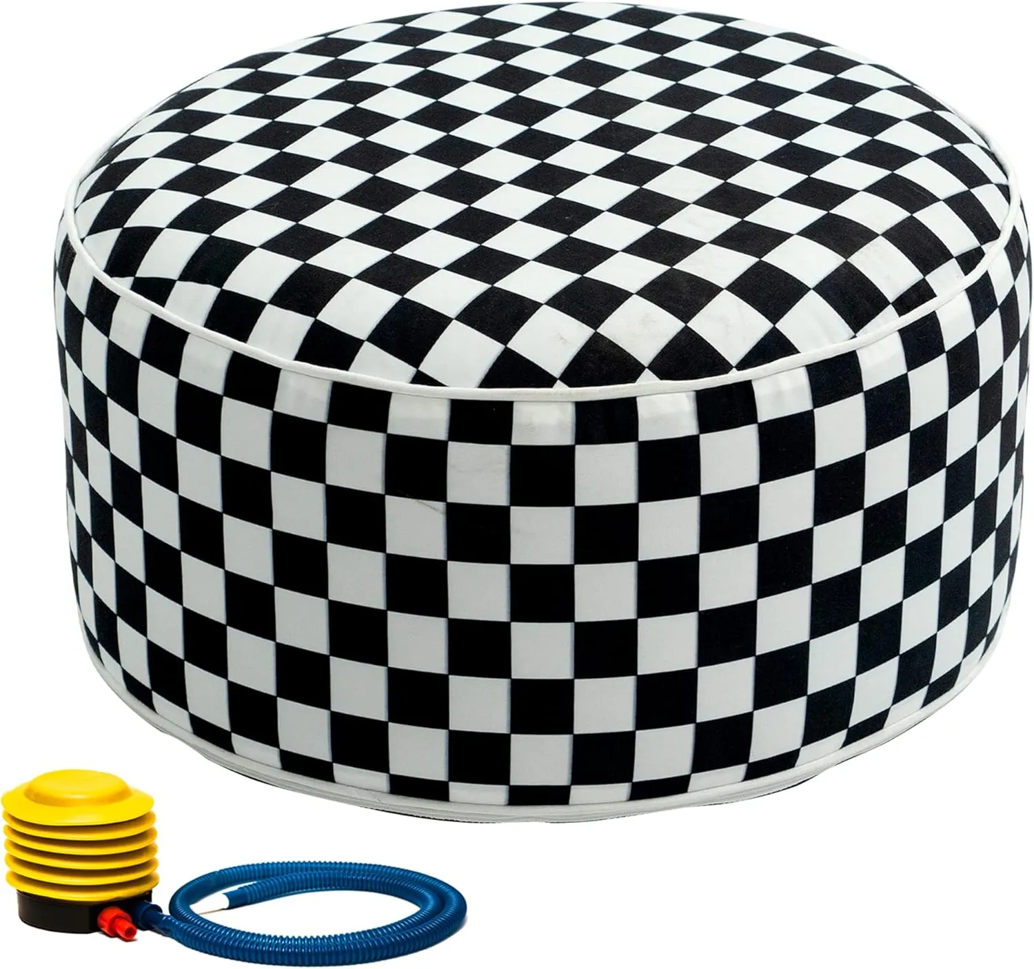 Kozyard Inflatable Ottoman Stool - Portable Round Pouf for Indoor/Outdoor Use - Perfect Small Foot Rest or Seating for Kids and Adults - Ideal for Camping or Home (Checker-Board)