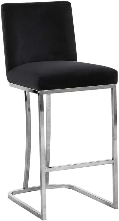 Lakeside Living Contemporary Velvet Upholstered Counter Stool with Polished Metal Legs, 16" W x 19.5" x 36.5" H, Ideal for Bar or Pub Tables