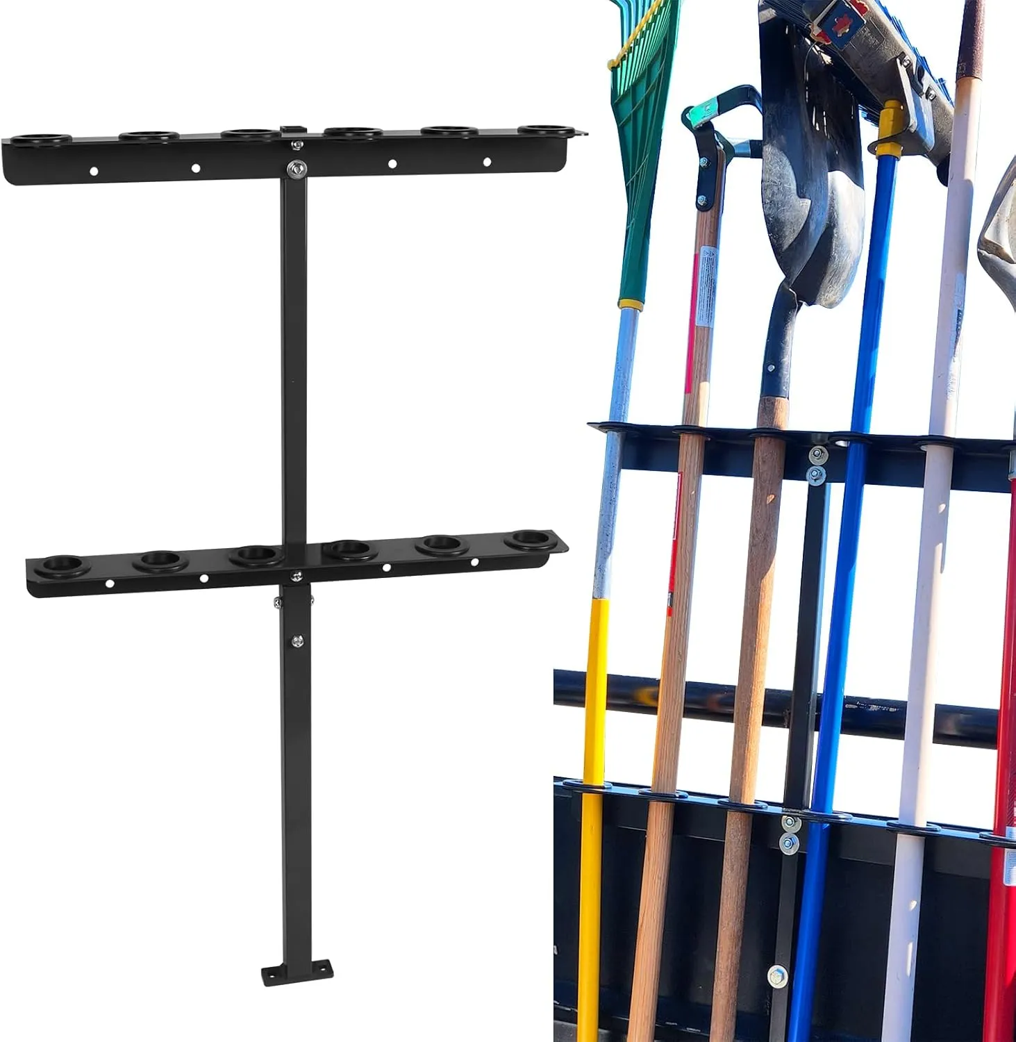 Landscape Hand Tool Rack for Truck Trailer, Vertical Hand Rack for Landscaping, Garage or Shed Walls Holds, 6 Tools for Shovels,Rakes,Hoes (M2 Black)