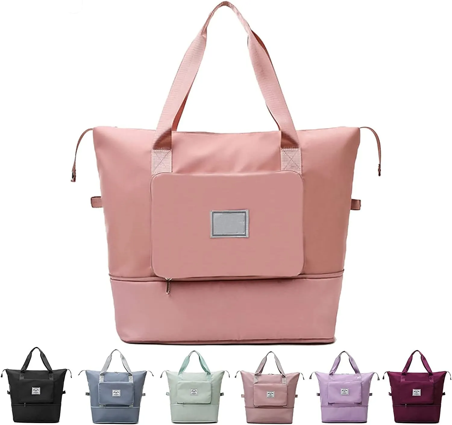 Large Capacity Folding Travel Bag, Foldable Travel Duffel Bag Dry and Wet Separation Sports Bag Travel Lightweight Waterproof Foldable Carry Luggage Duffel Tote Bag (Light Pink)