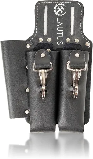 LAUTUS Leather Tool Holder with 3 Pockets for Pliers, Folding Rule, Screwdriver and Knife Snap, Fits Belts up to 2-Inch Wide