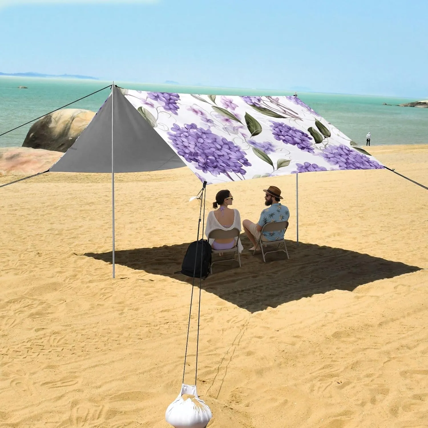 Lavender Floral Purple Print Canopy Beach Tent Outdoor Patio Sun Shade Shades Camping Sun Shelter 9.2 × 10.5 FT Waterproof with Poles Sandbags Easy