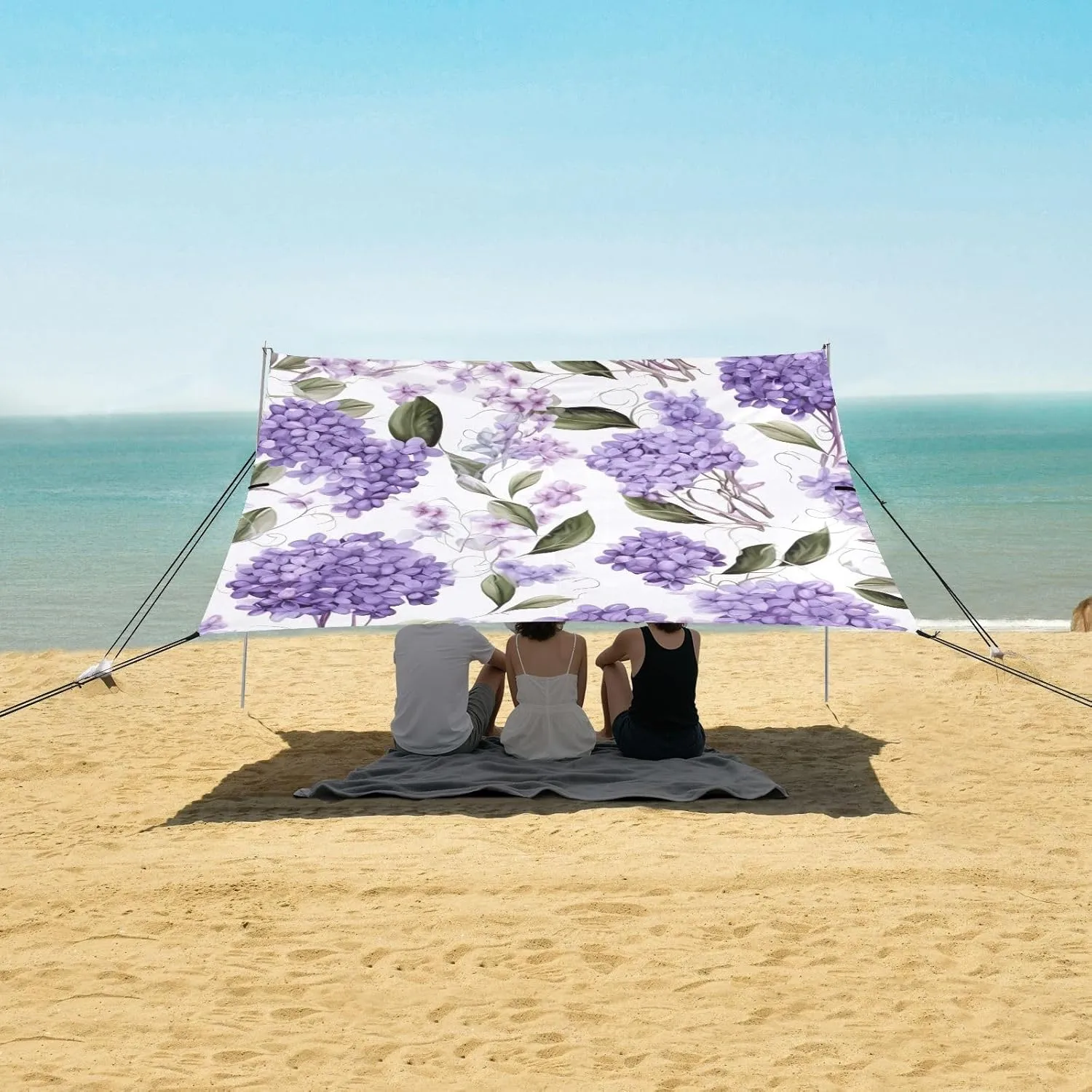 Lavender Floral Purple Print Canopy Beach Tent Outdoor Patio Sun Shade Shades Camping Sun Shelter 9.2 × 10.5 FT Waterproof with Poles Sandbags Easy