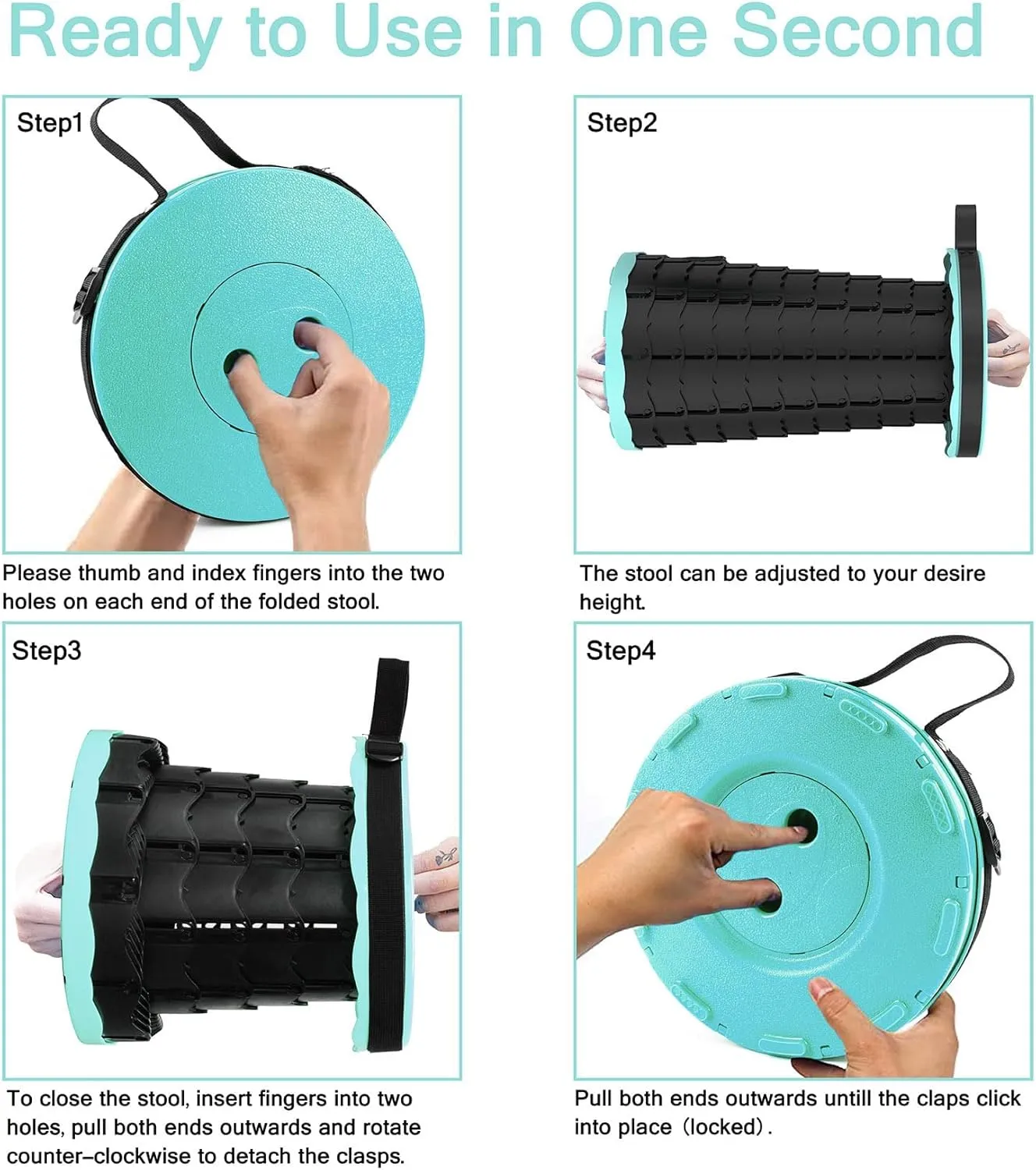 LB Portable Collapsible Retractable Folding Stool, Lightweight Telescoping Foldable Camping Stool for Adults for Outdoor Fishing Hiking Gardening Travel BBQ, Hunting, Indoor Activities (Teal Black)