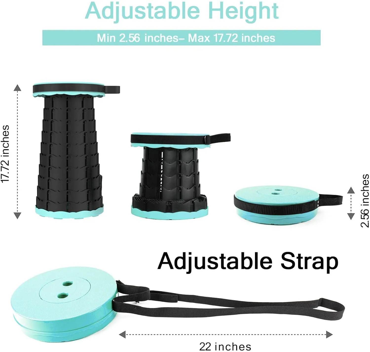 LB Portable Collapsible Retractable Folding Stool, Lightweight Telescoping Foldable Camping Stool for Adults for Outdoor Fishing Hiking Gardening Travel BBQ, Hunting, Indoor Activities (Teal Black)