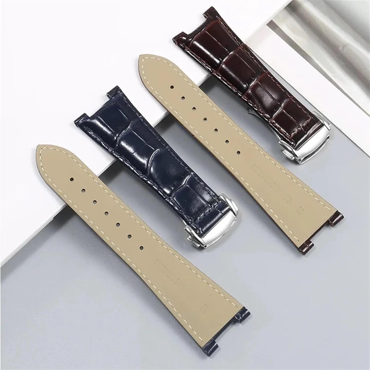 Leather Watch Strap For Omega Constellation Series Men Concave Interface Watchband With Folding Buckle