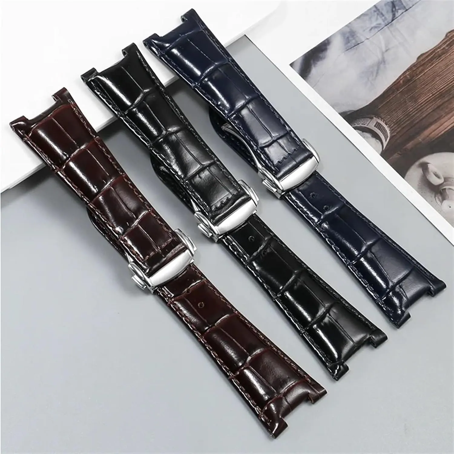Leather Watch Strap For Omega Constellation Series Men Concave Interface Watchband With Folding Buckle