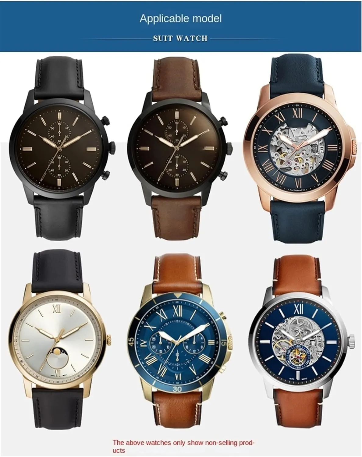 Leather watchband for any brand wristband watch straps with folding clasp