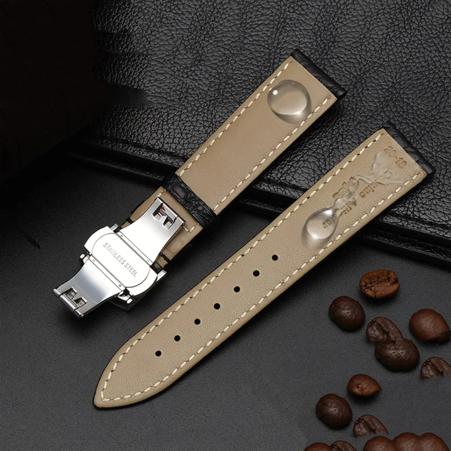 Leather watchband for any brand wristband watch straps with folding clasp