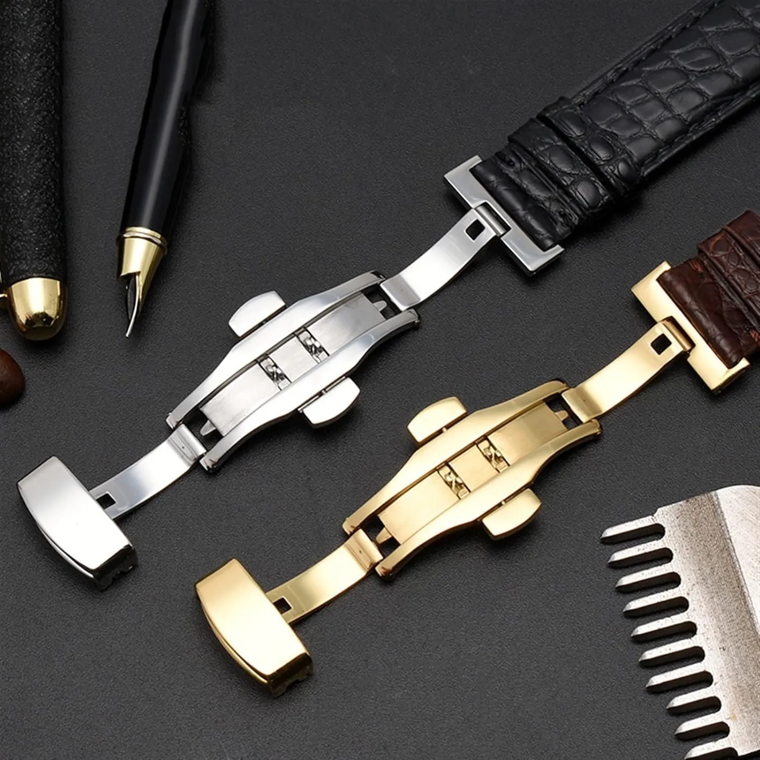 Leather watchband for any brand wristband watch straps with folding clasp