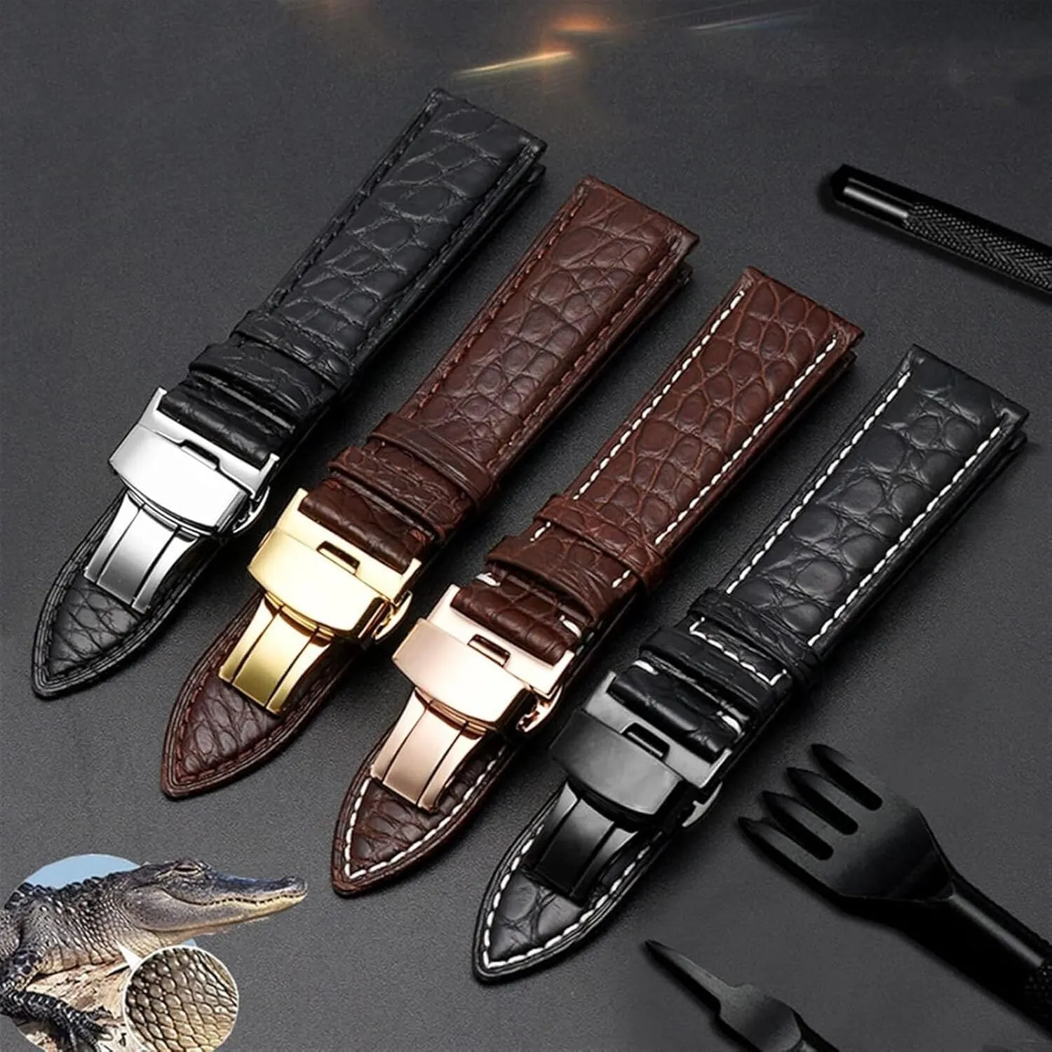 Leather watchband for any brand wristband watch straps with folding clasp