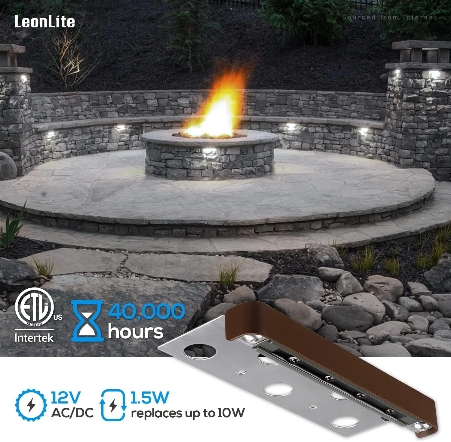 LEONLITE 8-Pack Classic Series 7 Inch LED Hardscape Lighting, Retaining Wall Lights, LED Landscape Lighting, 12V Paver Light Low Voltage, 1.5W Outdoor Step Lights, 5000K Daylight, ETL